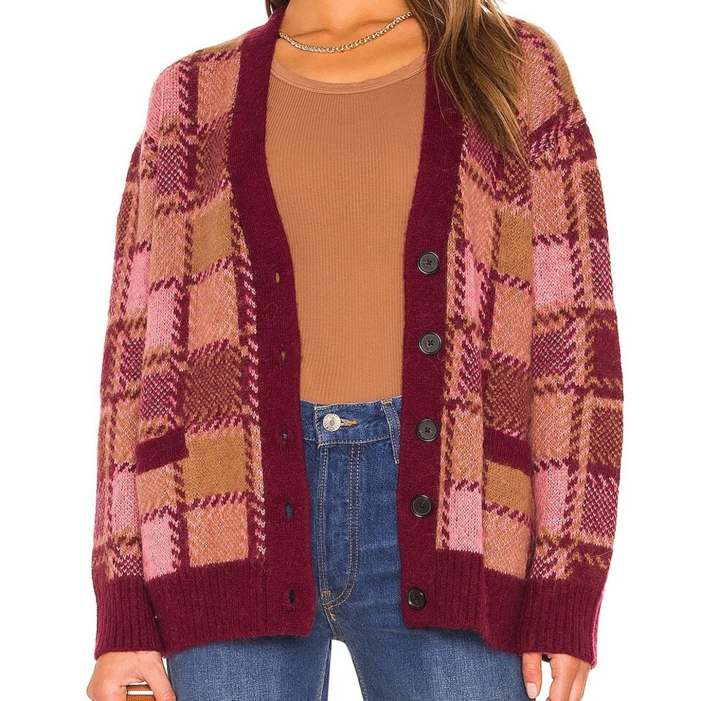 RE/DONE 90s Mulberry-plaid cardigan
